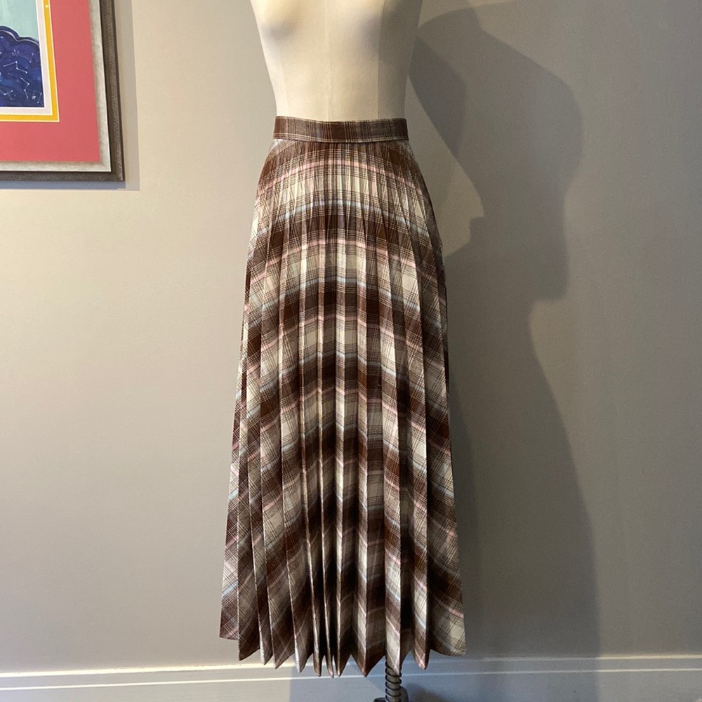 ❌SOLD ❌ Vintage 70's Pleated Plaid Maxi Skirt - Picture 1 of 6